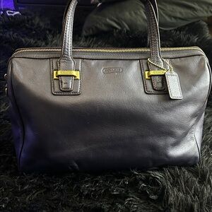 Coach Dark Leather Satchel with Gold Accents
